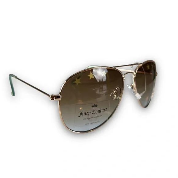 Juicy Couture Star Aviator Gold & Teal Sunglasses NWOT - Picture 2 of 12
